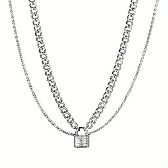 1pc Stainless Steel Lock Necklace - Picture 2 of 6